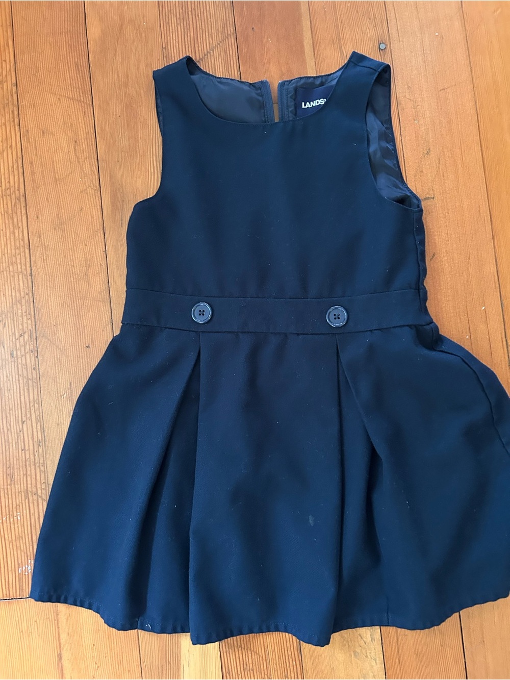 Lands' End Navy Sleeveless Pleated Dress